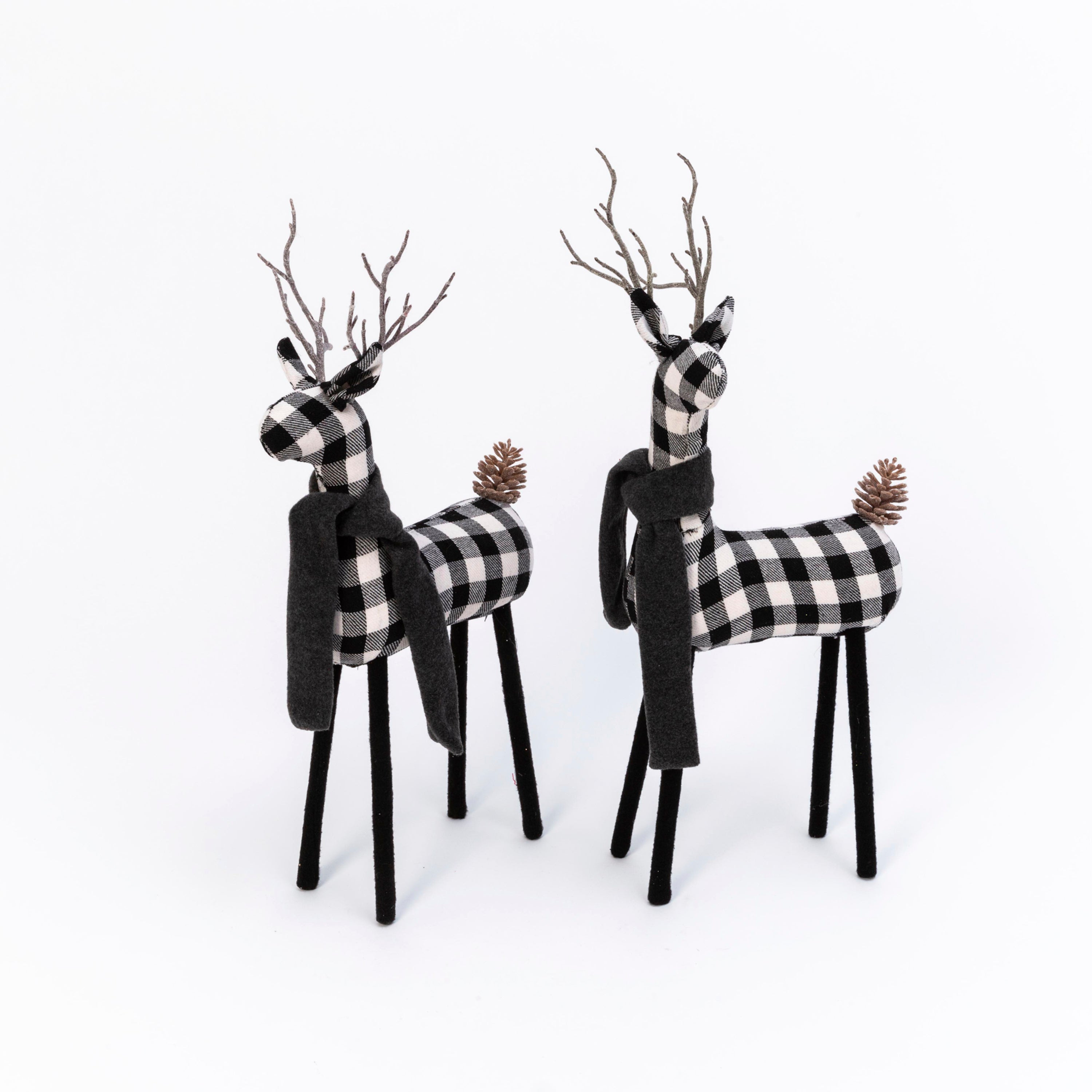 Set of 2 Farmhouse Black and White Christmas Deer Figurines
